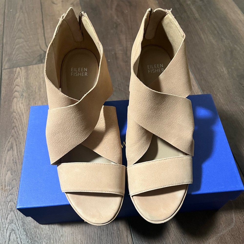 Eileen Fisher Beige Crisscross Sandals